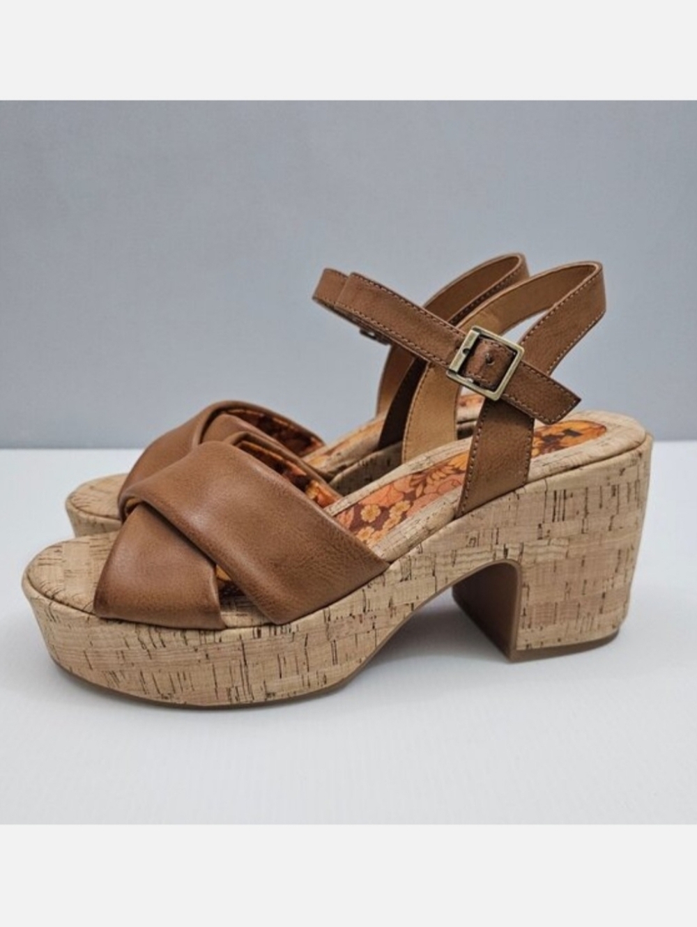 Korks Kork Ease Calda Platform Sandal Brown Cork Chunky Block Heel Womens 9